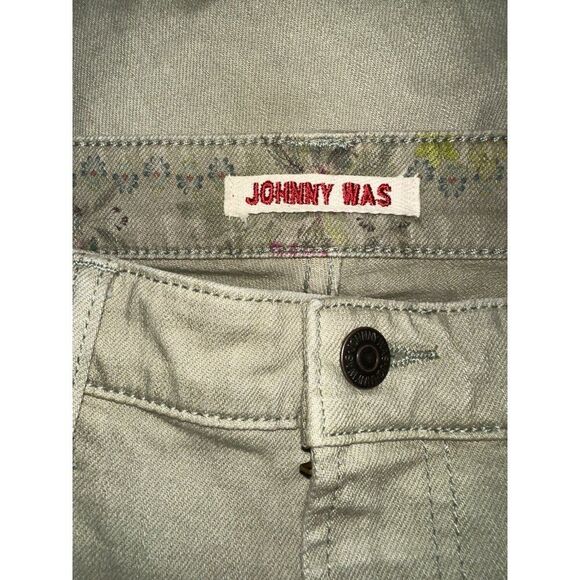 Johnny Was Reina Cuffed Sage Green Boyfriend‎ Jeans Women’s Sz 25 Embroidered - Picture 6 of 9